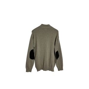 Chaps Grandpa Cardigan Sweater Mens Large Tan Elbow Patch Cotton Knit